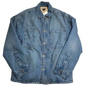 Gap NWT Denim Sherpa Lined Shirt Jacket Mens Medium Blue Wash 513799-00 NEW